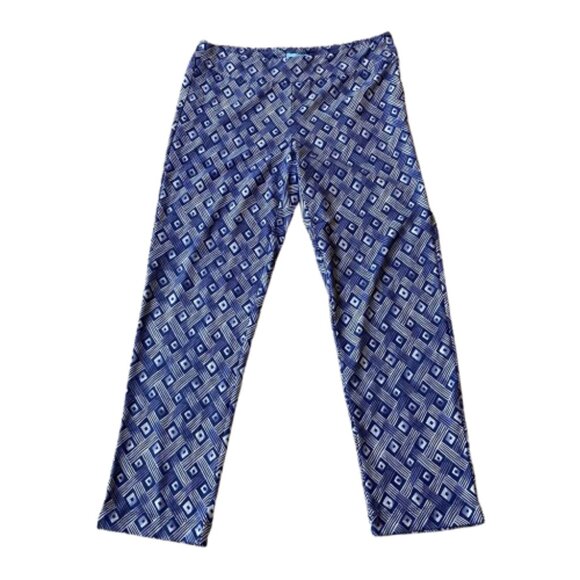 J. McLaughlin Catalina Cloth Pull On Pants Medium M Blue Geometric Print - Picture 1 of 8
